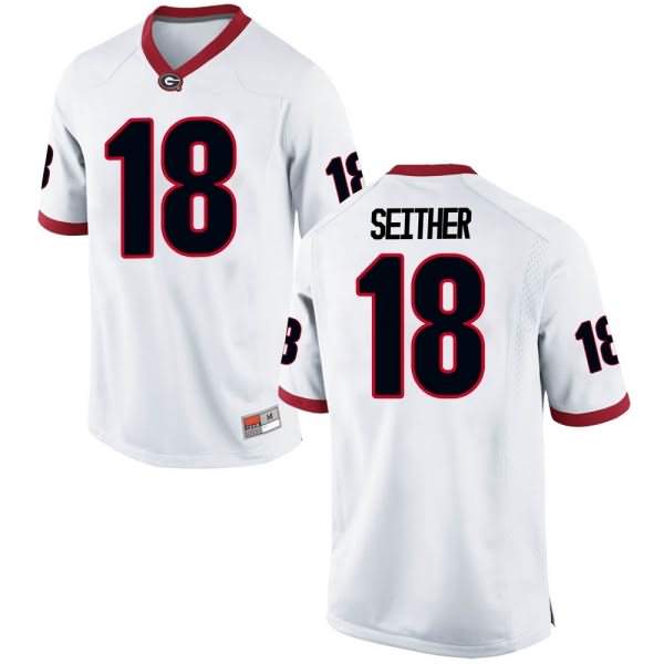 Men's Georgia Bulldogs #18 Brett Seither White Replica College NCAA Football Jersey XJA03M4M