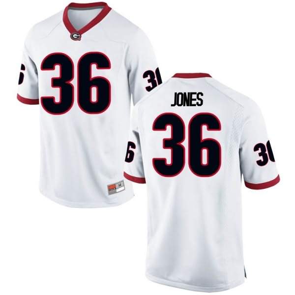 Men's Georgia Bulldogs #36 Garrett Jones White Replica College NCAA Football Jersey WHU18M3U