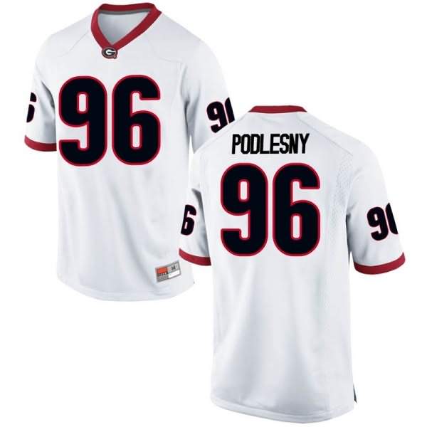 Men's Georgia Bulldogs #96 Jack Podlesny White Game College NCAA Football Jersey GKZ51M6Z