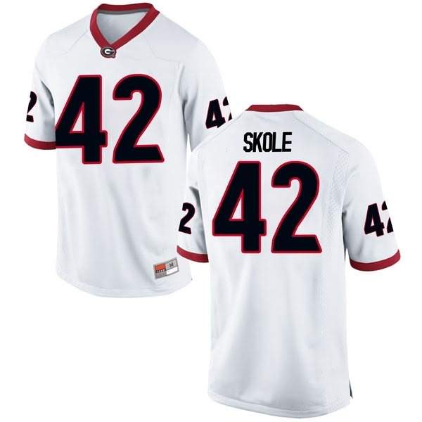 Men's Georgia Bulldogs #42 Jake Skole White Replica College NCAA Football Jersey HYF17M4Y