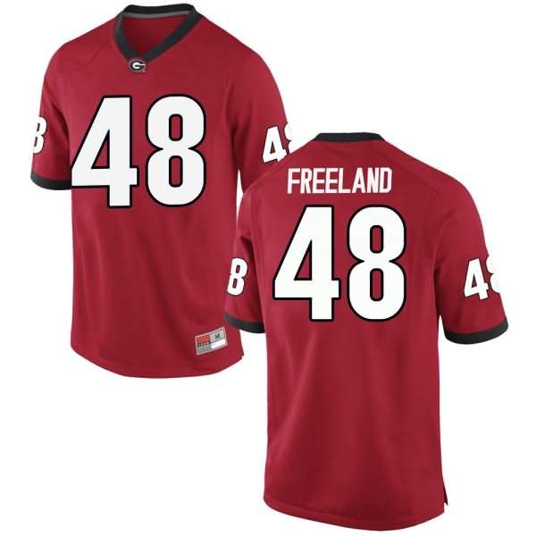 Men's Georgia Bulldogs #48 Jarrett Freeland Red Replica College NCAA Football Jersey GWL85M6H