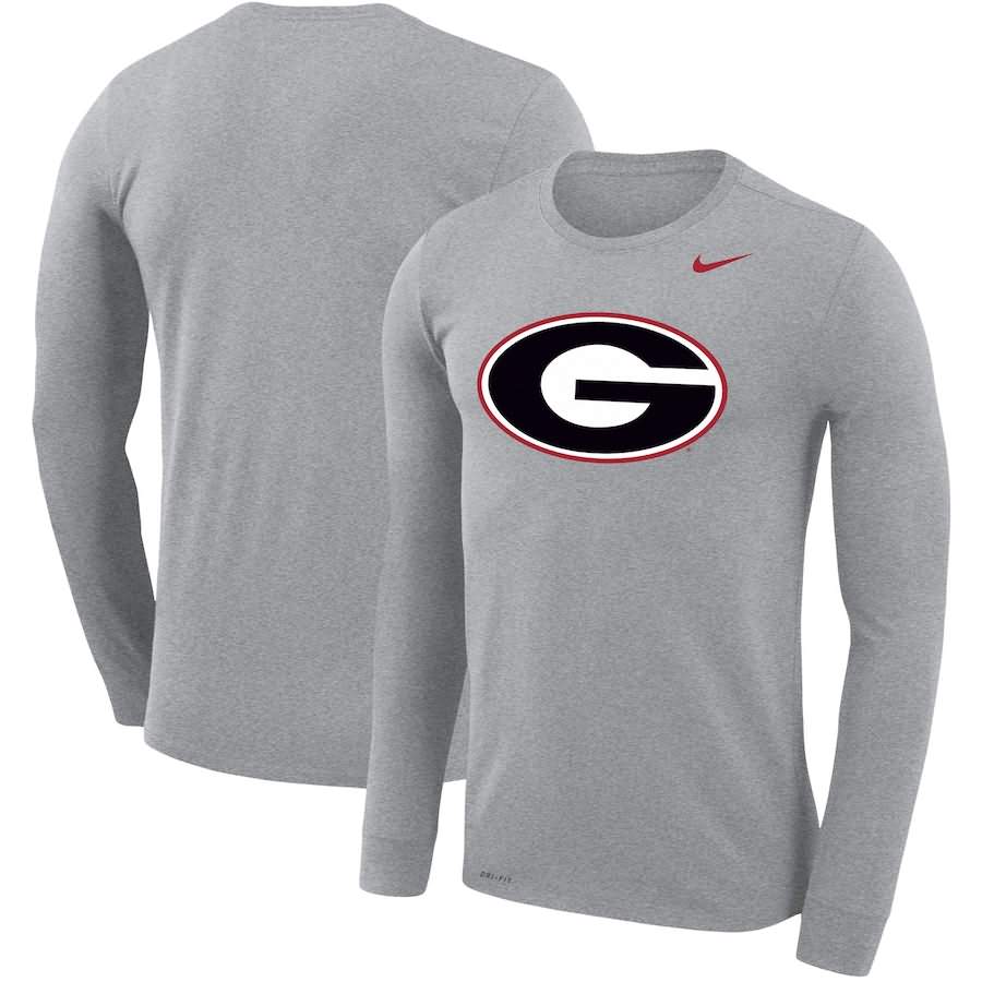 Men's Georgia Bulldogs Primary Logo Heathered Charcoal Long Sleeve Legend Performance College NCAA Football T-Shirt KDO12M3F