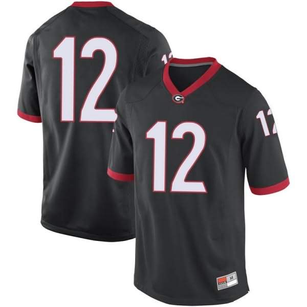 Men's Georgia Bulldogs #12 Tommy Bush Black Replica College NCAA Football Jersey GNY26M5B