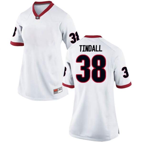 Women's Georgia Bulldogs #38 Brady Tindall White Replica College NCAA Football Jersey QMZ62M4W