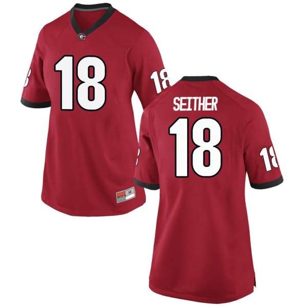 Women's Georgia Bulldogs #18 Brett Seither Red Game College NCAA Football Jersey NZI24M3S