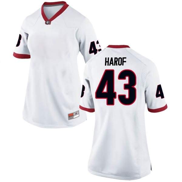 Women's Georgia Bulldogs #43 Chase Harof White Game College NCAA Football Jersey QMH46M8N