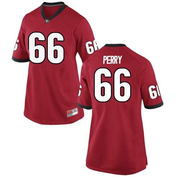 Women's Georgia Bulldogs #66 Dalton Perry Red Game College NCAA Football Jersey OQU55M4V