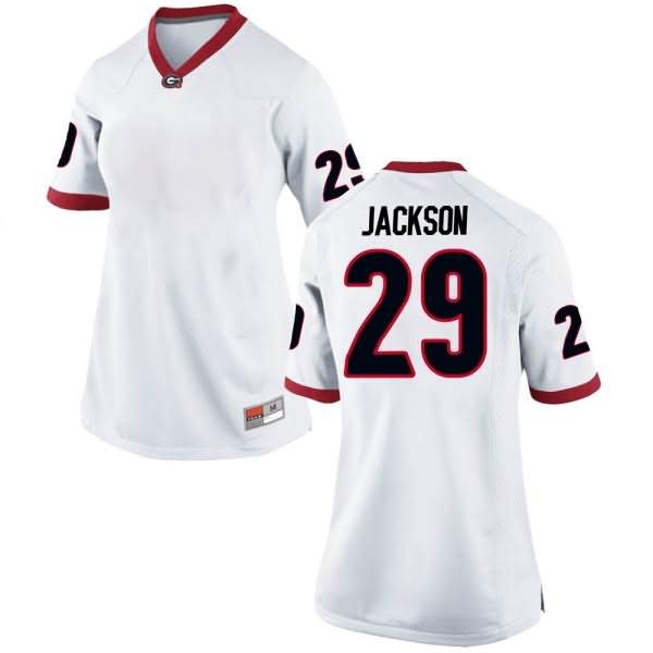 Women's Georgia Bulldogs #29 Darius Jackson White Replica College NCAA Football Jersey RKT15M3V