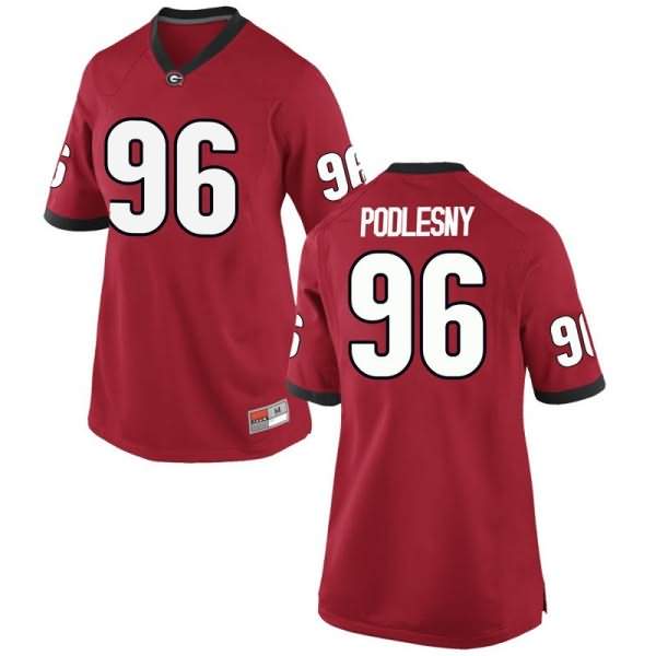 Women's Georgia Bulldogs #96 Jack Podlesny Red Game College NCAA Football Jersey DVJ06M2V