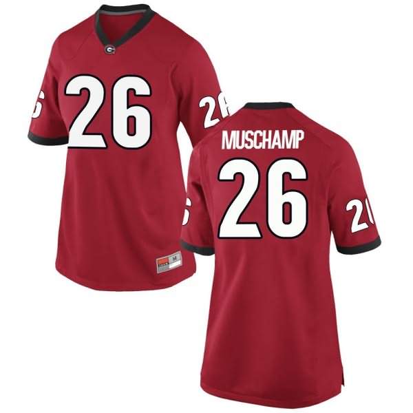 Women's Georgia Bulldogs #26 Jackson Muschamp Red Game College NCAA Football Jersey XQN47M8H