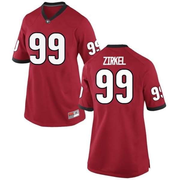 Women's Georgia Bulldogs #99 Jared Zirkel Red Replica College NCAA Football Jersey IKR32M7B