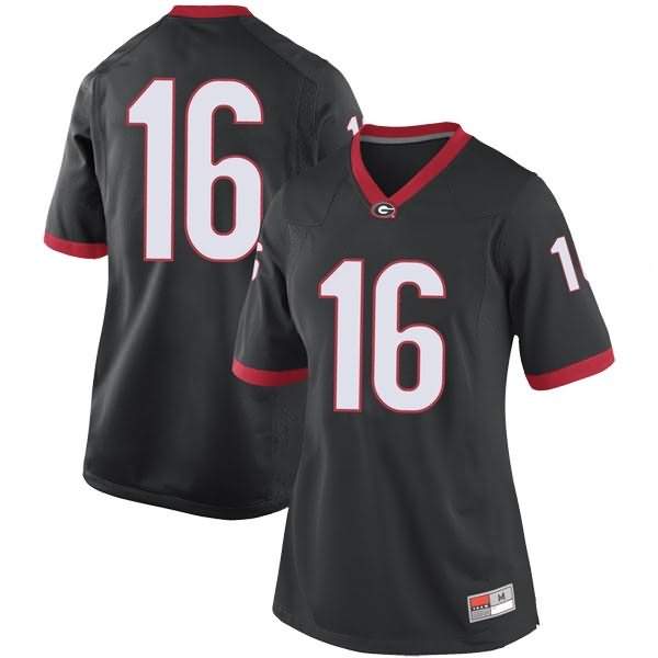 Women's Georgia Bulldogs #16 John Seter Black Replica College NCAA Football Jersey TKE48M3X