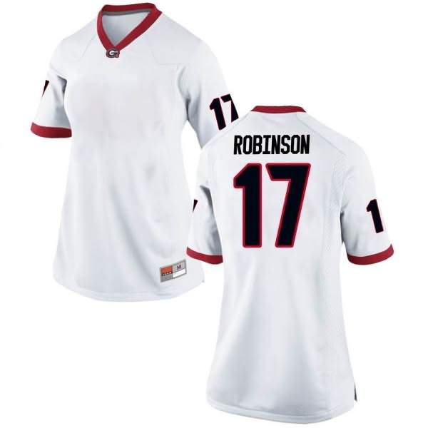 Women's Georgia Bulldogs #17 Justin Robinson White Game College NCAA Football Jersey SGL84M0Y