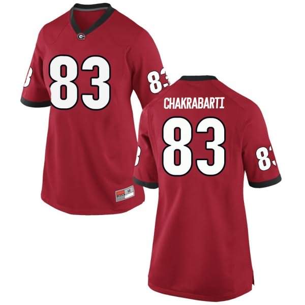 Women's Georgia Bulldogs #83 Kaustov Chakrabarti Red Replica College NCAA Football Jersey DPB50M4V