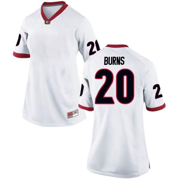 Women's Georgia Bulldogs #20 Major Burns White Replica College NCAA Football Jersey IWA84M1X