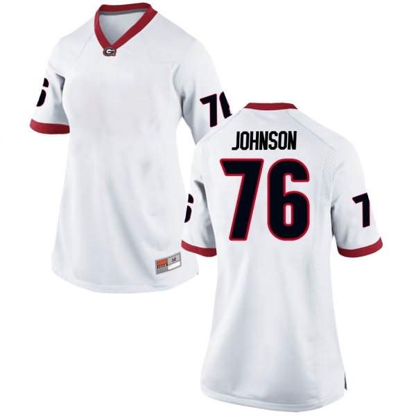 Women's Georgia Bulldogs #76 Miles Johnson White Game College NCAA Football Jersey RHJ72M1D