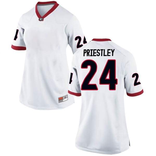 Women's Georgia Bulldogs #24 Nathan Priestley White Game College NCAA Football Jersey SOG31M2Z