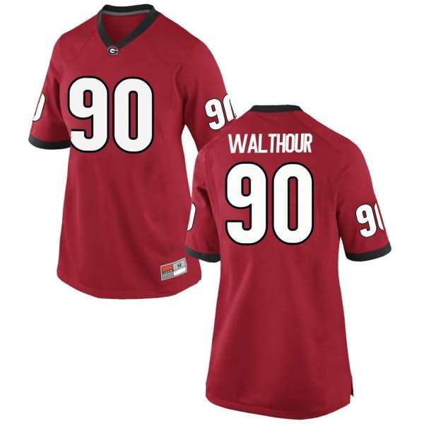 Women's Georgia Bulldogs #90 Tramel Walthour Red Game College NCAA Football Jersey IIH58M7H