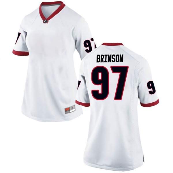 Women's Georgia Bulldogs #97 Warren Brinson White Replica College NCAA Football Jersey DMK42M8I